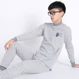 塔格丽青少年秋衣秋裤中大童纯棉保暖内衣套装高中生男大童打底棉毛衫 中领-麻灰条纹 165