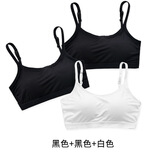 凌登少女文胸无钢圈一体式初中女学生内衣高中生发育期棉质胸罩带胸垫运动打底吊带小背心 3件装 黑色+黑色+白色 均码(建议体重80-130斤)
