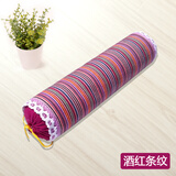 清茉圆形颈椎枕头非修复颈椎专用纯棉老粗布荞麦壳皮护颈枕圆柱硬枕芯 酒红条纹  大号 42x10cm