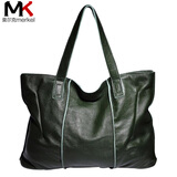 莫尔克新款时尚女包单肩手提头层牛皮女大包软皮托特包 墨绿色