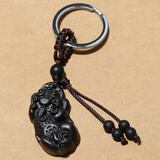 木菩印象桃木双貔貅一对财富进宝公母钥匙扣貔犰挂件吊坠朱砂汽车钥匙链 黑檀木貔貅钥匙扣