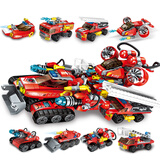 启蒙军事直升机驱逐舰战车拼装积木模型摆件组装儿童玩具男孩生日礼物 1410/8合1极限救援战车