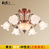 格蕴美式吊灯简约大气客厅灯欧式田园古铜餐厅卧室灯北欧复古灯具 红古铜色6头*配三色光全谱护眼