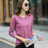 红粉宣言春季新款T恤女竹节棉宽松打底衫 紫红 3XL