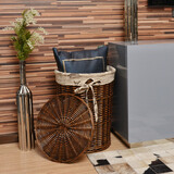 宜然家居藤编脏衣篮衣服篮子收纳筐衣物带盖家用收纳篓 咖啡筐+埃菲尔铁塔里布 大号（口42cm 高50cm）