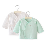 盛哲卡婴儿衣服0-3个月新生儿上衣夹棉保暖内衣长袖 绿+白（2件装） 66码（正常袖口）