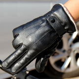 自行车防风骑行长指手套 冬季保暖手套通用冬天电动车手套PU毛手套小护膝赠品款式随机发