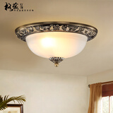 格蕴美式古铜吸顶灯圆形欧式风格卧室书房灯云雾灯罩阳台过道灯饰灯具 青古铜色32CM*全光谱护眼