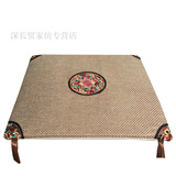 新品中式亚麻坐垫古典民族风垫子田园实木餐椅子红木沙发圈椅垫 浅咖色 50*45