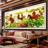 悟客（wuke）八骏图十字绣马到成功客厅线绣2025新款大幅八匹马动物中式自己绣 棉线绣 240*85cm中格三股绣