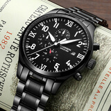 冠琴（GUANQIN）飞行员系列手表男士全自动机械表多功能防水夜光男表圣诞礼物男友 飞行员钢带全黑