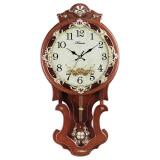 汉时欧式钟表挂钟客厅大号时钟创意摆钟艺术挂表时尚壁钟石英钟表HP07 棕色大号(石英机芯）