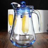 乐美雅冷水壶玻璃凉水壶水杯家用大容量耐热水壶饮料果汁扎壶 冰蓝鸭嘴壶（1.3L）