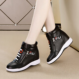 莱然休闲鞋女士厚底高帮鞋内增高女鞋子透气运动鞋2025秋冬新款板鞋潮 黑色加绒 35
