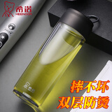 希诺（HEENOOR）双层PC塑料杯带盖便携杯子双层隔热大容量泡茶杯防摔户外旅行水杯 富贵灰 XN-8109 420ML