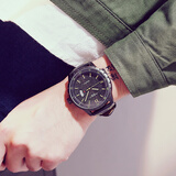 艾奇（EYKI）男士手表防水皮带运动手表男学生高中生韩版简约日历时尚男表石英表 黑皮黄刻度