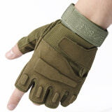 户外战术手套户外手套 防滑军迷防割登山格斗运动健身手套拳击军迷用品 军绿色半指款(防护板) XL