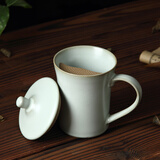 个人杯办公杯禅意杯汝窑杯 美到家会议泡茶杯带盖过滤陶瓷水杯 汝瓷开片