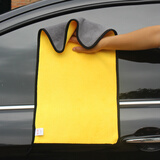 浩宝擦车毛巾双面珊瑚绒加厚洗车毛巾吸水擦车巾打蜡抛光新能源车适用 灰黄双面30*60CM超厚800g/㎡