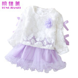 女宝宝秋季女婴长袖公主裙两件套装缕空花朵纱裙1234岁 紫色 73cm建议0-3个月