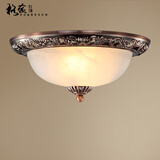 格蕴美式古铜吸顶灯圆形欧式风格卧室书房灯云雾灯罩阳台过道灯饰灯具 红古铜色38CM*配三色全光谱护眼