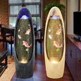 水渡烟云喷泉流水客厅创意摆件现代中欧式落地开业风车水轮简约加湿器礼品 8013米黄（32*32*106）