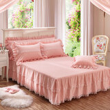 欧苏缦新款全棉韩版蕾丝纯棉床裙单件加厚夹棉床罩床笠带裙边高档床盖 高端绣花-玉色夹棉 150*200cm床裙