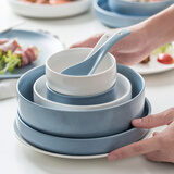 博为 饭碗面碗汤碗沙拉碗菜盘西餐盘碟子汤匙碗碟餐具套装陶瓷碗盘子 汤碗7.7寸-白色