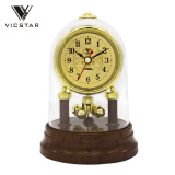 VICSTAR 欧美式古典家用办公室金色摆件转运珠时钟旋转台钟复古装饰座钟 D-1木纹金铝面(小号）