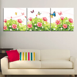 佳彩天颜 加厚框diy数字油画 三拼三联手绘风景植物花卉装饰  创意礼品 P034花儿蝶舞 50*50CM*3订好2.5cm加厚框