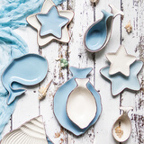 ezicok 早餐盘沙拉盘子点心盘陶瓷盘日式餐具 地中海可爱鱼盘子碟盘