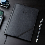 得力可定制时尚绑带皮面本16k96张 可插笔商务记事本日记本笔记本子 黑色22250