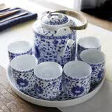 古笙记 釉下彩青花瓷提梁壶茶具套装景德镇陶瓷整套中式泡茶壶茶杯茶盘 【青花缠枝莲】礼盒包装