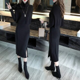 欧迪惠时尚套装针织连衣裙女2023秋季女装新款韩版中长款毛衣裙子女显瘦 黑色 XL