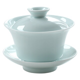 左茗右器三才盖碗茶杯单个景德镇陶瓷泡茶碗品茗公道杯功夫茶具三件整套装 【中号】富贵粉青盖碗-150ml