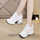莱然休闲鞋内增高女鞋子厚底松糕运动鞋坡跟小白鞋2025秋冬季新款单鞋 白色单鞋 37