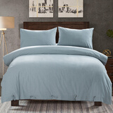 黄河口老粗布四件套纯棉全棉加厚纯色条纹方格被套床单四件套 家纺床上四件套 天蓝灰 1.8/2.0米床四件套/被套2.0*2.3