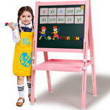 七巧板 TANGRAM实木儿童画板双面磁性小黑板支架式家用教学小学生宝宝画画写字板 FB035樱花粉 尊享无尘礼包+5米画纸