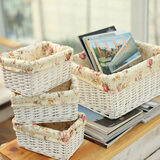 柳趣藤编收纳筐桌面遥控器杂物篮子手机化妆品收纳盒客厅茶几收纳篮 大号