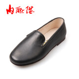 内联升 男鞋休闲皮鞋老字号北京布鞋手工镶芯小平式男皮便鞋7134A 黑色 44