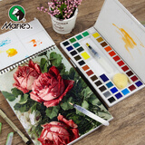 马利(Marie's)固体水彩颜料18色 内赠水笔瓷碟海绵盒装水彩 学生儿童绘画美术浓缩便携水彩 W-4018美术写生