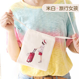 雨凡帆布包斜挎包女学生小清新简约可爱迷你小包单肩包手机包2026新款 米白-旅行女孩