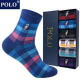 POLO男士格纹中筒袜6双装 四季英伦格子时尚棉质吸汗舒适中厚男袜子 6双 六色【型号622】 均码39-45码鞋合适