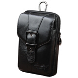 喜枝秀大频手机套腰包5.5吋6.3吋功能手机包穿皮带腰挂两用牛皮腰包通用 黑色小号3223