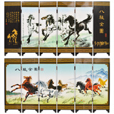 燕云州小屏风摆件仿古漆器办公室书桌开业商务礼品礼物中式传统工艺品 八骏全图