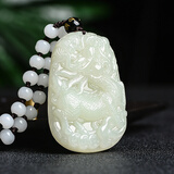 涵怡 珠宝和田玉麒麟玉坠男玉石貔貅吊坠男士个性佛珠项链挂饰潮女 和田玉白玉麒麟吊坠