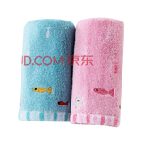 金号金号毛巾纯棉儿童毛巾卡通提缎绣花宝宝全棉吸水小面巾纯棉小手巾 蓝 红 各一条 25*48cm 2条