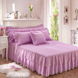 欧苏缦新款全棉韩版蕾丝纯棉床裙单件加厚夹棉床罩床笠带裙边高档床盖 高端绣花-紫色夹棉 180*200cm床裙+2个枕套