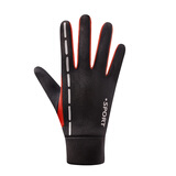 欧鹿雅顿手套男秋冬韩版保暖加绒加厚防风骑车触屏开车防滑防水男士手套 黑+红 均码弹力大