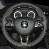 奥迈尔 斯柯达明锐真皮手缝方向盘套速派 科迪亚克柯珞克野帝yeti昕锐昕动汽车改装把套冬四季改装把套 冰火款Super+红蓝线